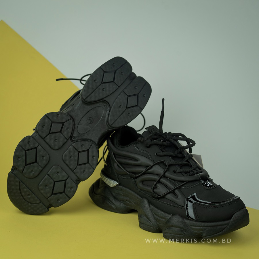 High heel black sneaker shoes for women with best price | -Merkis
