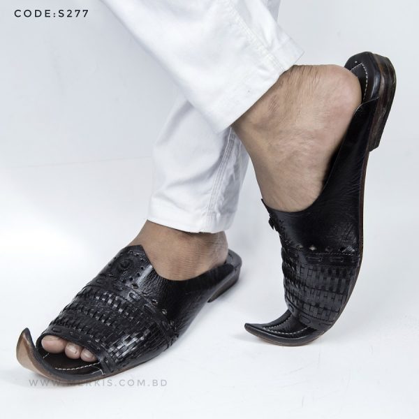 genuine leather black sandal for men