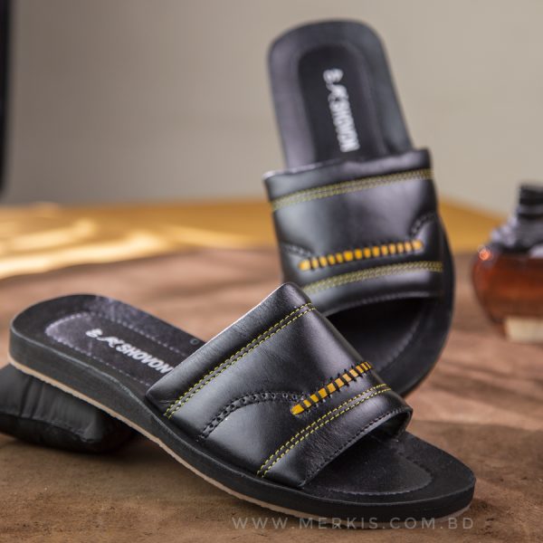 genuine leather slide slipper for men