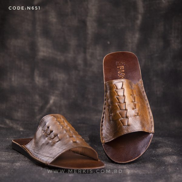 leather slide slipper for men