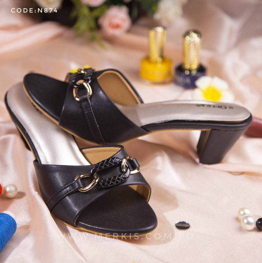 Low Heel Black Sandals for Women | Merkis
