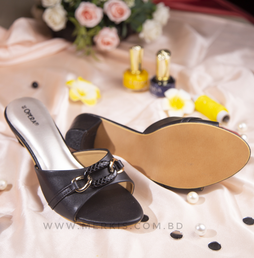 Low Heel Black Sandals for Women Merkis