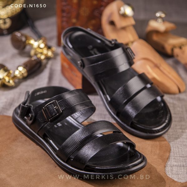 genuine leather black sandal