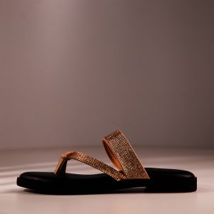 black flat sandal with glittery strap